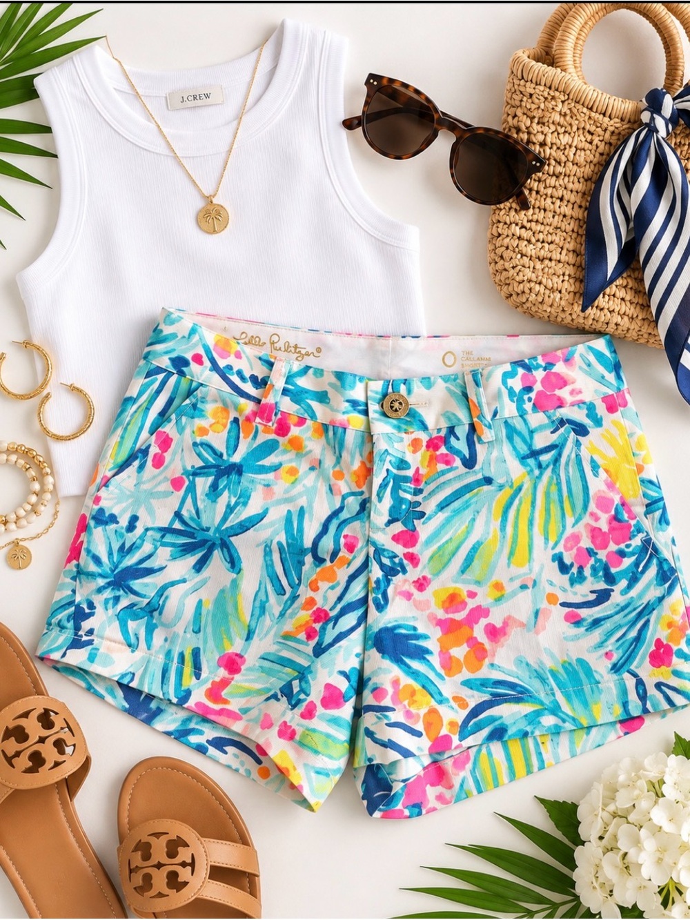 Lilly Pulitzer Tropical Floral Print Women’s Shorts in Blue, Pink, Yellow